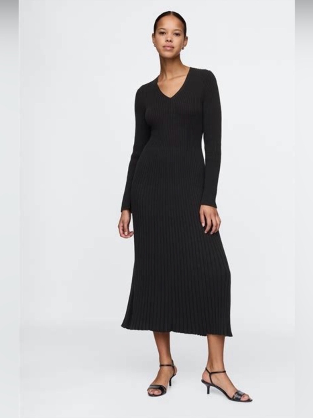 Gap Rib Sweater V-Neck Dress Maxi Dress. True Black. Large. 702882